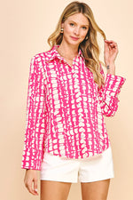 Printed Button Down Shirt - Hot Pink