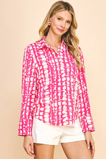 Printed Button Down Shirt - Hot Pink