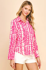 Printed Button Down Shirt - Hot Pink