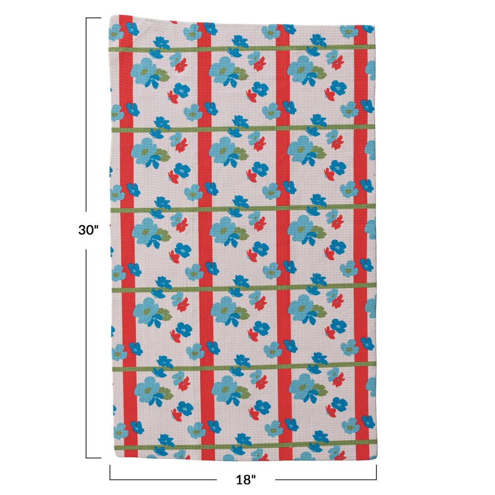 Printed Recycled Microfibre Tea Towel w/ Floral & Stripe Pattern