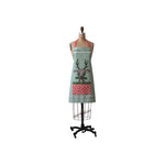 Cotton Slub Printed Apron w/ Reindeer, Holly & Polka Dot Pocket