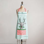 Cotton Slub Printed Apron w/ Reindeer, Holly & Polka Dot Pocket