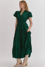 Hunter Green V- Neck Midi Dress