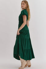 Hunter Green V- Neck Midi Dress