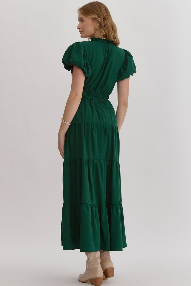 Hunter Green V- Neck Midi Dress