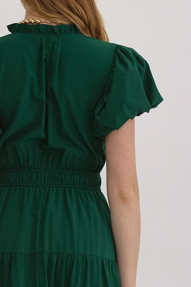 Hunter Green V- Neck Midi Dress