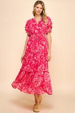 Print Tiered Maxi Dress - Pink Multi