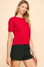 Short Sleeves Sweater Top - Red