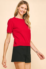 Short Sleeves Sweater Top - Red