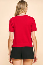 Short Sleeves Sweater Top - Red