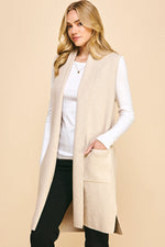 Sleeveless Open Knitted Cardigan - Oatmeal