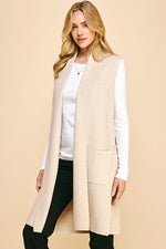 Sleeveless Open Knitted Cardigan - Oatmeal