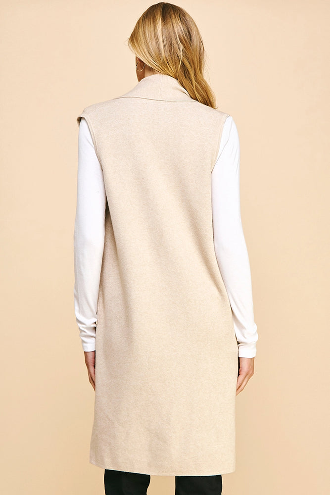 Sleeveless Open Knitted Cardigan - Oatmeal