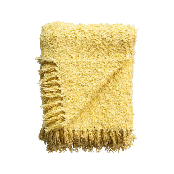 Woven Cotton Throw w/ Fringe, Yellow