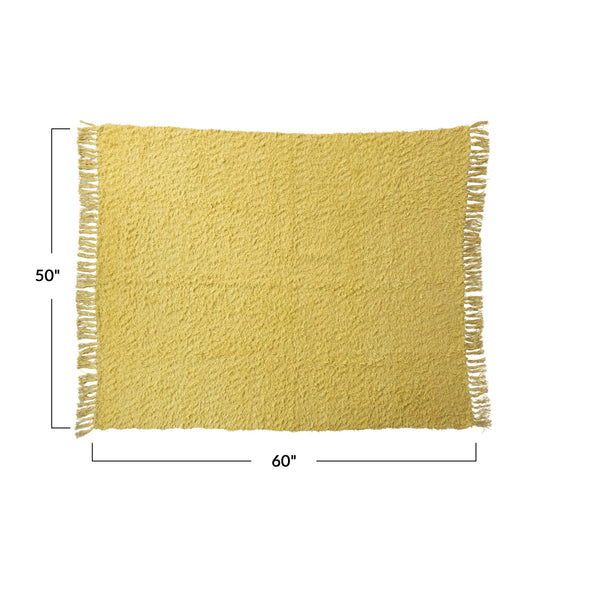 Woven Cotton Throw w/ Fringe, Yellow