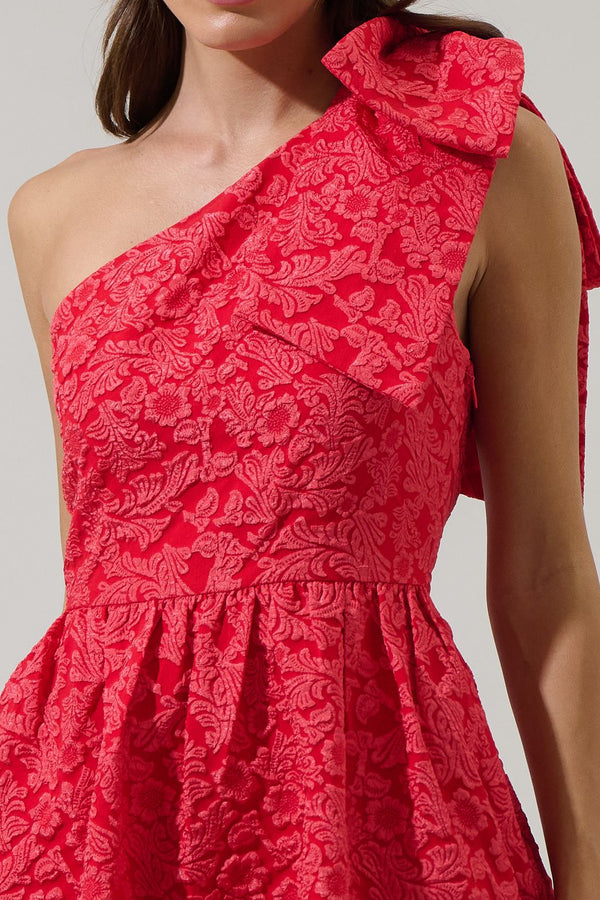 Zarah Jacquard Ivine Bow Mini Dress: Red