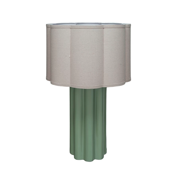 Stoneware Fluted Table Lamp w/ Linen Scalloped Shade
