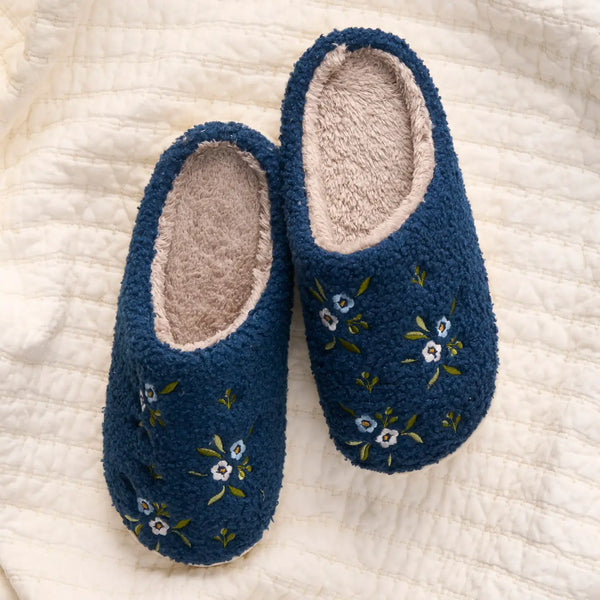 Fuzzy Slippers-Dainty Floral Navy