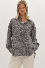 Printed Button Up Long Sleeve Top Charcoal