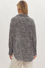 Printed Button Up Long Sleeve Top Charcoal