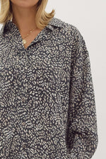 Printed Button Up Long Sleeve Top Charcoal