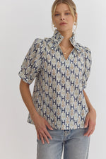 Printed Ruffle Collar Top