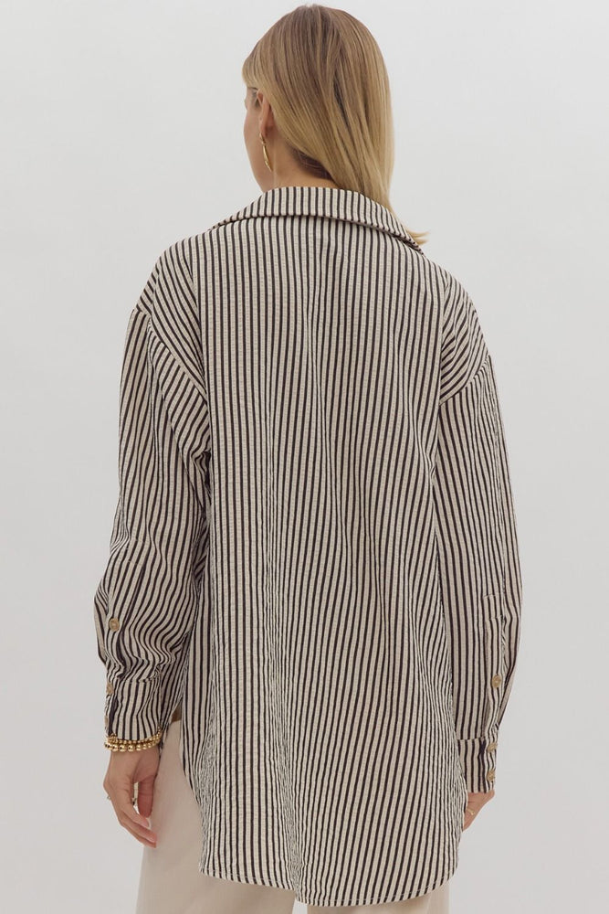 Black Stripe Collared Button Up