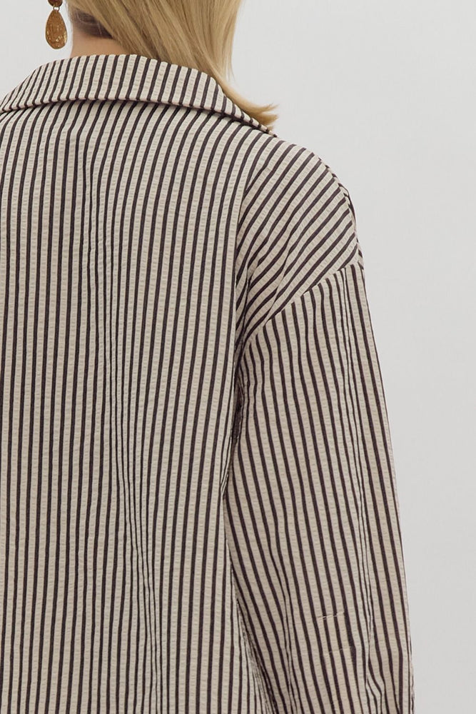 Black Stripe Collared Button Up