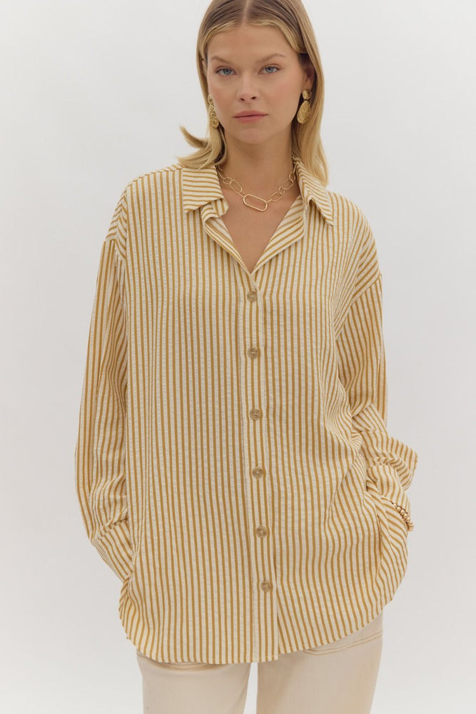 Gold Stripe Collared Button Up