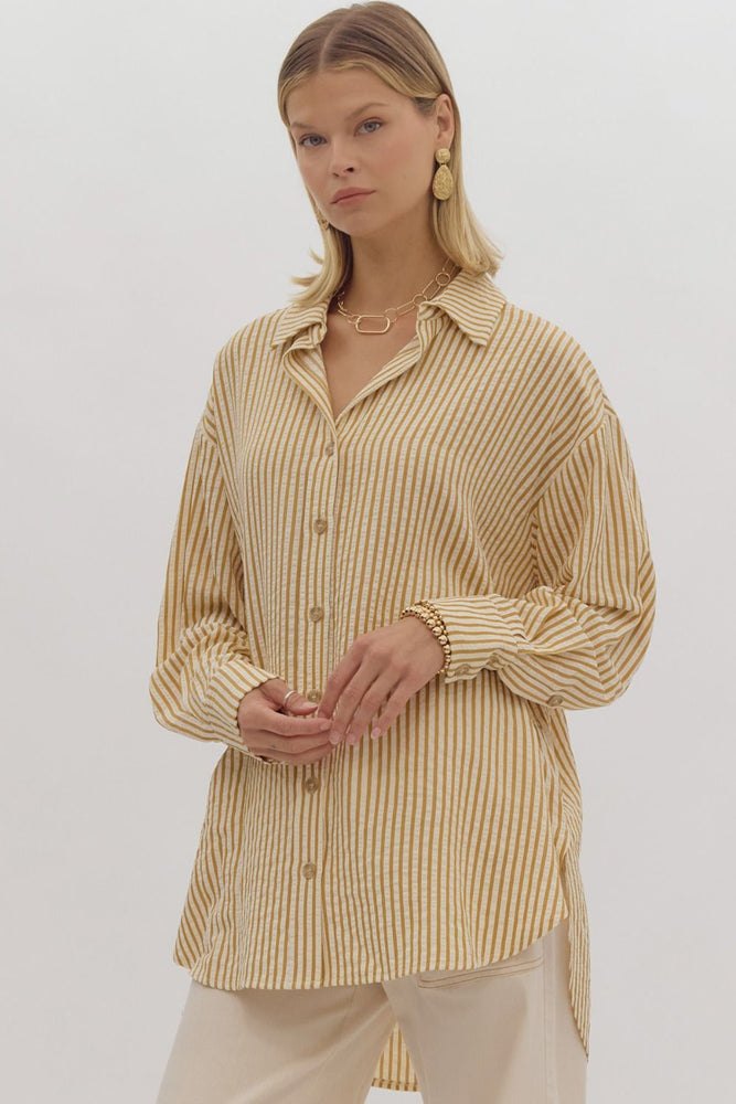 Gold Stripe Collared Button Up