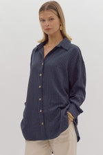 Indigo Stripe Collared Button Up