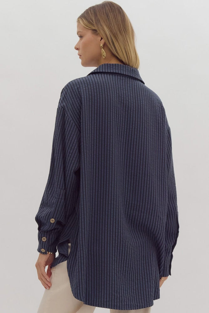 Indigo Stripe Collared Button Up