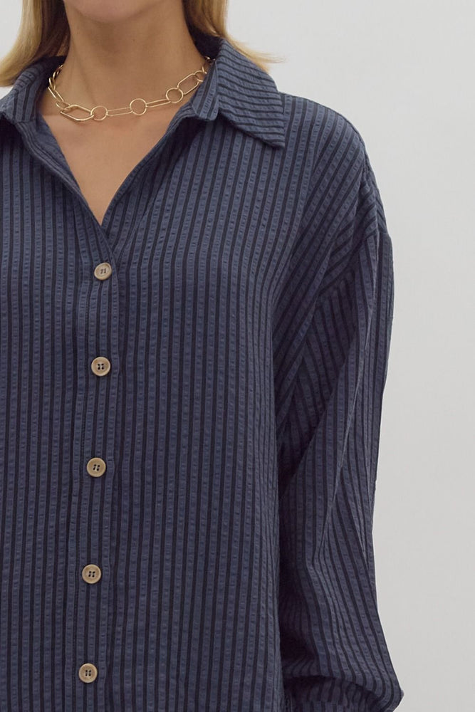 Indigo Stripe Collared Button Up