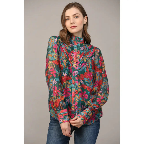 Skyler Printed Top: Teal Multi