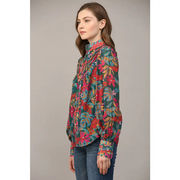 Skyler Printed Top: Teal Multi