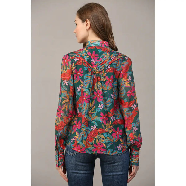 Skyler Printed Top: Teal Multi