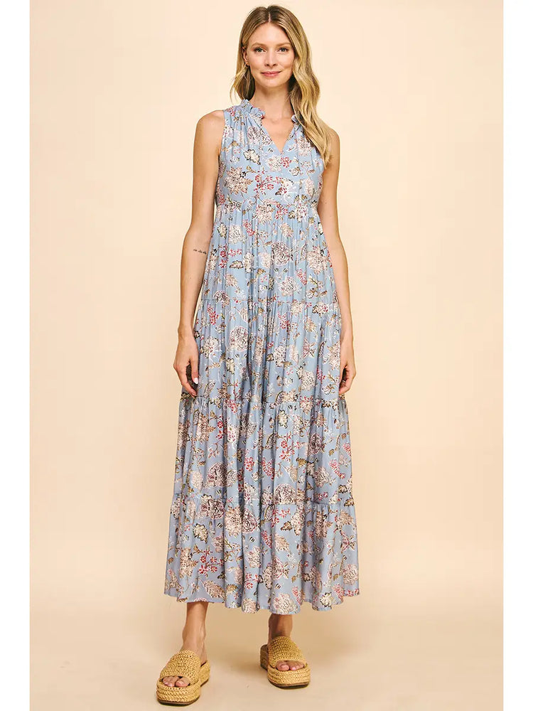 Sleeveless Tiered Maxi Dress - Ash Blue