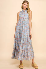 Sleeveless Tiered Maxi Dress - Ash Blue