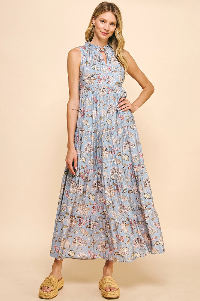 Sleeveless Tiered Maxi Dress - Ash Blue