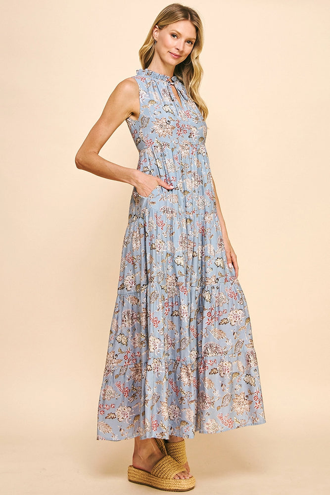 Sleeveless Tiered Maxi Dress - Ash Blue