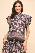 Border Print Woven Blouse - Ink Multi