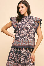 Border Print Woven Blouse - Ink Multi