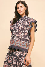 Border Print Woven Blouse - Ink Multi