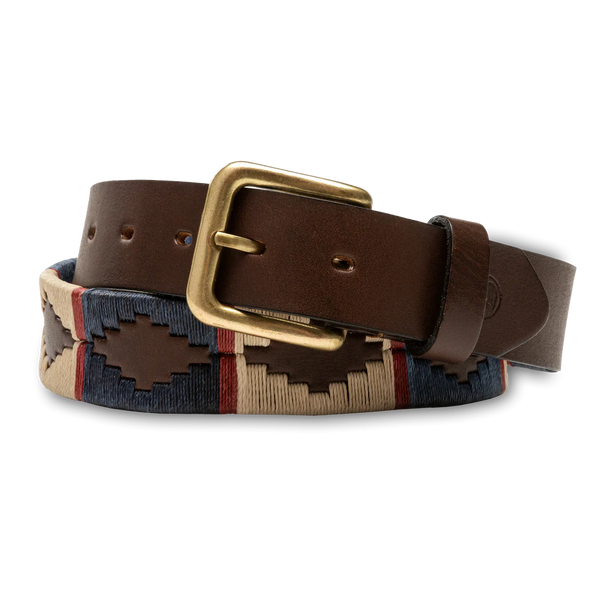 Woven Leather Polo Belt - Navy