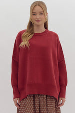 Oversized Knit Sweater: Crimson