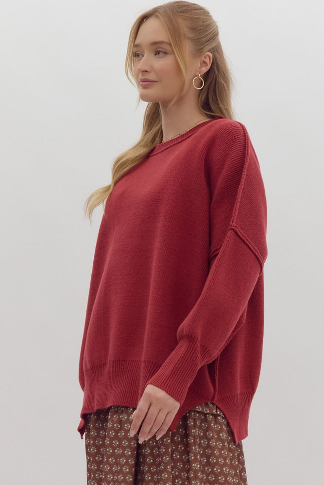 Oversized Knit Sweater: Crimson