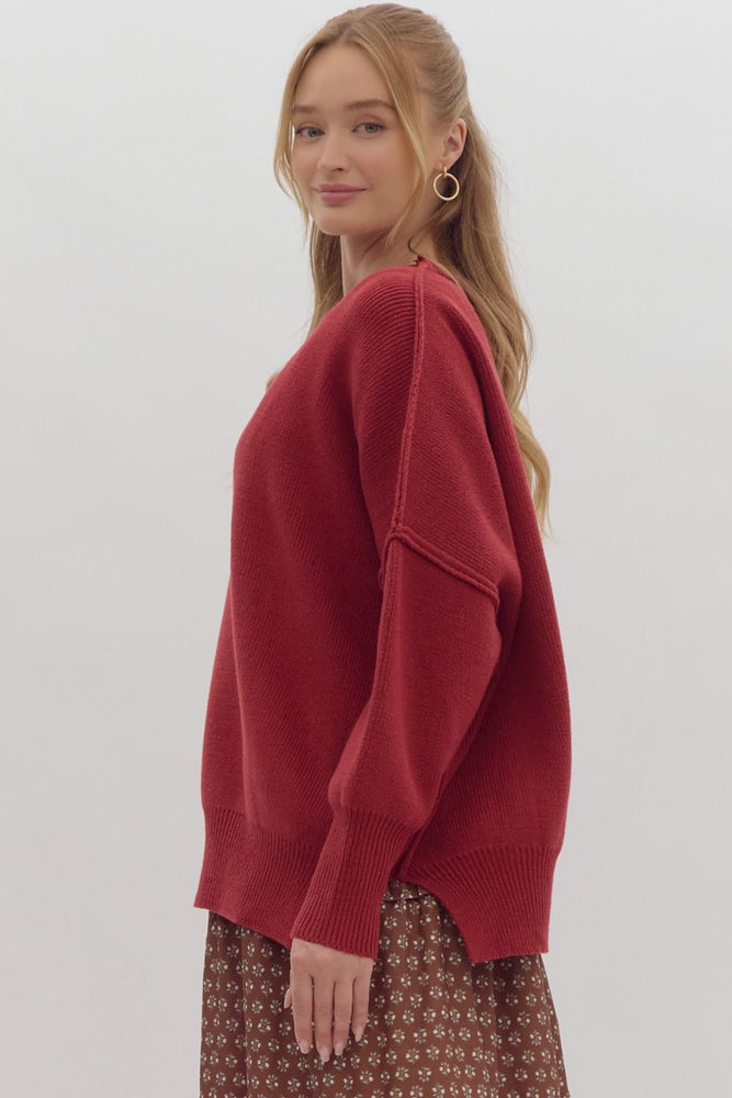 Oversized Knit Sweater: Crimson