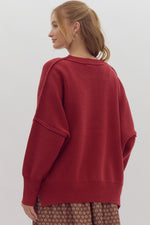 Oversized Knit Sweater: Crimson