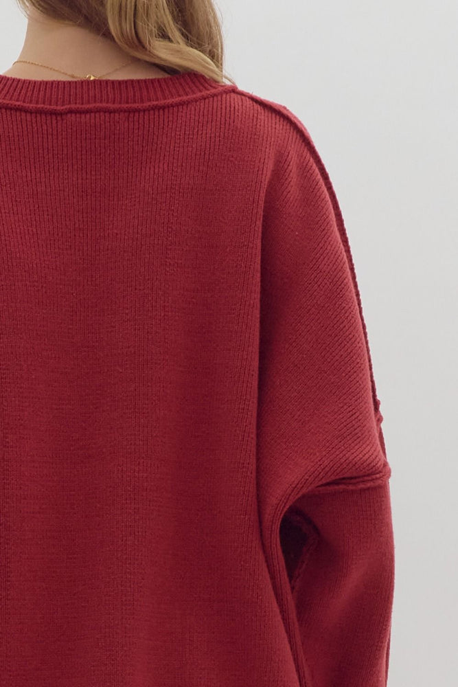 Oversized Knit Sweater: Crimson