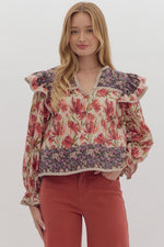 Multi Print Mix Blouse: Berry